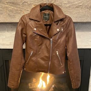 Brown Moto faux leather jacket